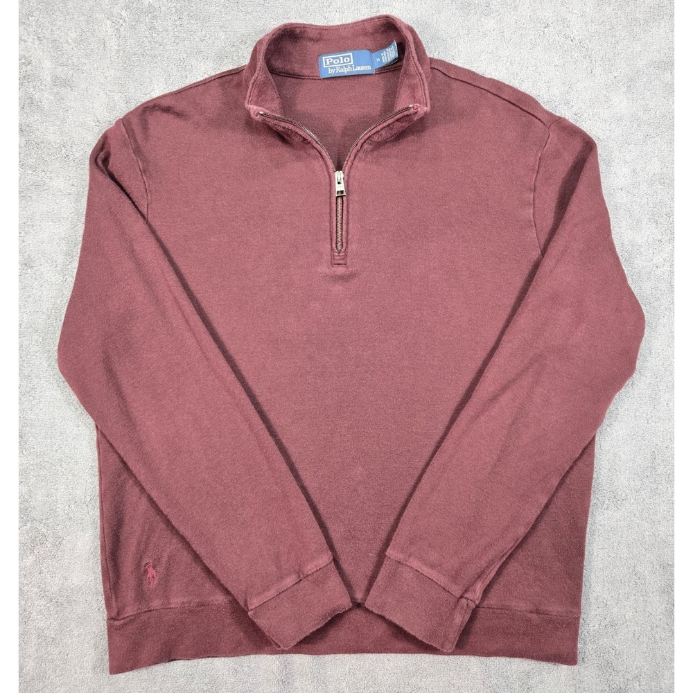 Polo Ralph Lauren Men's M Quarter Zip Pullover Sweater Burgundy Cotton Rayon - Picture 2 of 13